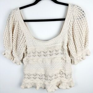 CHICWISH HOLLOW OUT PUFF KNIT TOP